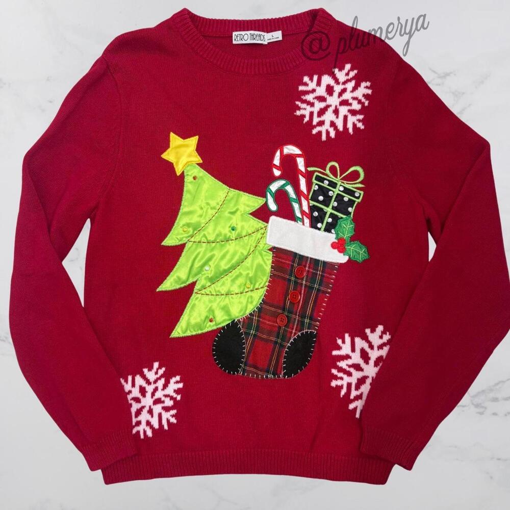 Retro Threads Ramie Cotton Women’s Holiday Christmas Cottage Sweater Size L